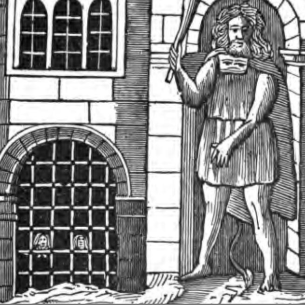 Illustration of Christian and Hopeful in the giant's dungeon.