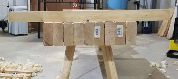 Winding sticks showing how not flat my bench is