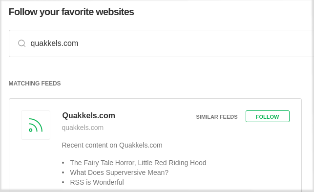 Picture of searching for quakkels.com and following