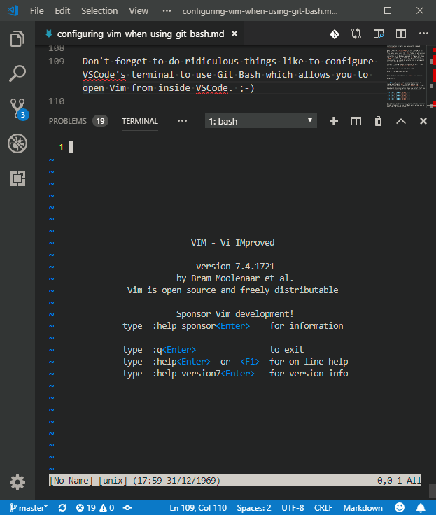 Run Vim from inside VSCode on Windows