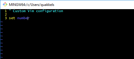 Vim configured to show line numbers